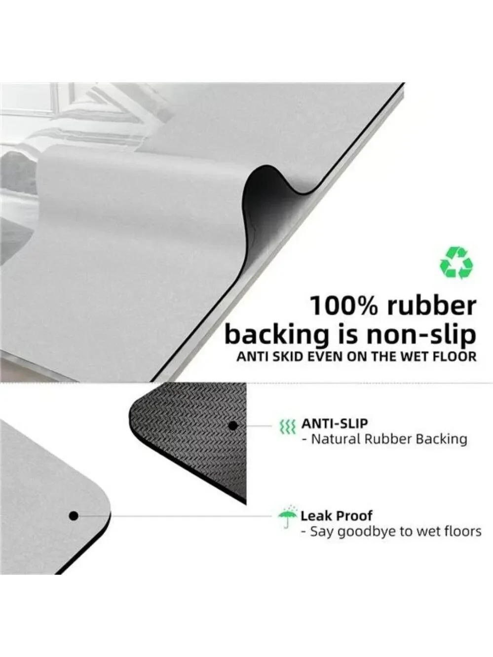 Grey Diatomaceous Earth Bath Mat Non Slip Quick Dry Super Absorbent Thin Rug
